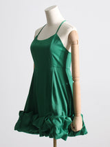 Rochie Calla verde cu incretituri bufante si bretele