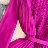 Rochie Hanelore mov cu pliuri si curea accesorizata