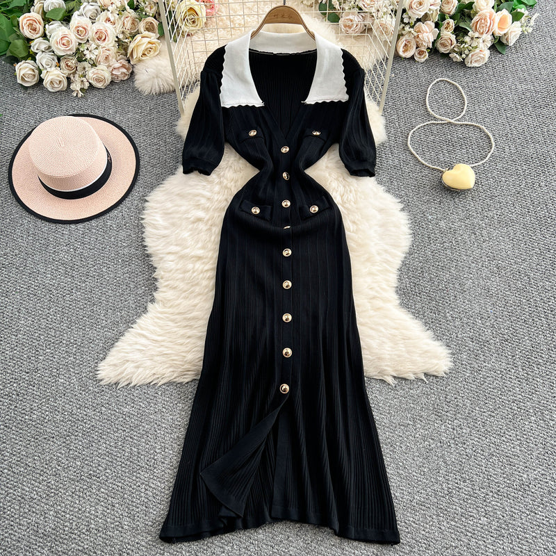 Rochie Acanthe din tricot cu guler lat si decolteu in V