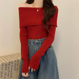 Bluza Unnoa din tricot cu decolteu barcuta cu umeri goi