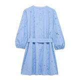Rochie brodata Blissa, curea in talie