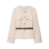 Jacheta Betty crem cu talie accentuata prin curea