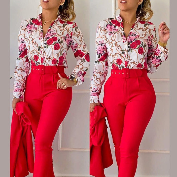 Set Akirra rosu compus din pantaloni si camasa