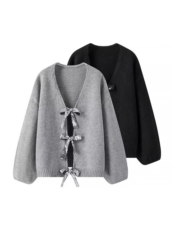 Cardigan Kerina tricotat cu inchidere prin fundite