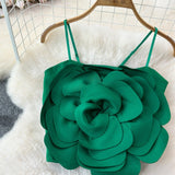 Top Hadley verde cu bretele si floare tridimensionala