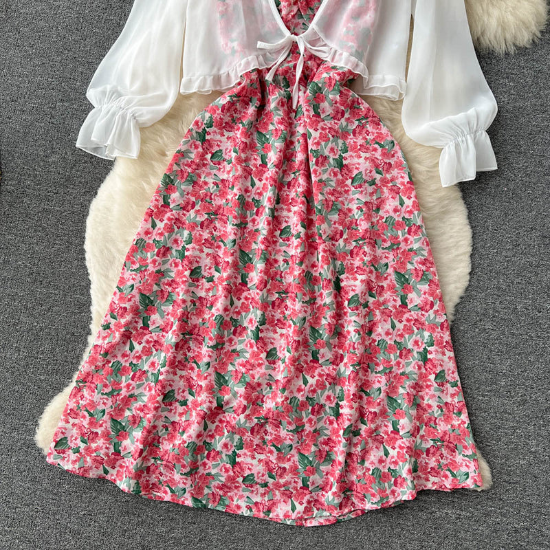 Set Delanie compus din rochie roz si camasa cu nod