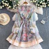 Rochie tip camasa Bethy cu imprimeu floral, curea inclusa