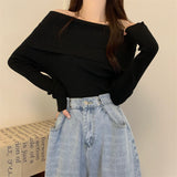 Bluza Unnoa din tricot cu decolteu barcuta cu umeri goi