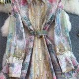 Rochie tip camasa Bethy cu imprimeu floral, curea inclusa