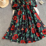 Rochie midi Liria cu imprimeu floral si funda
