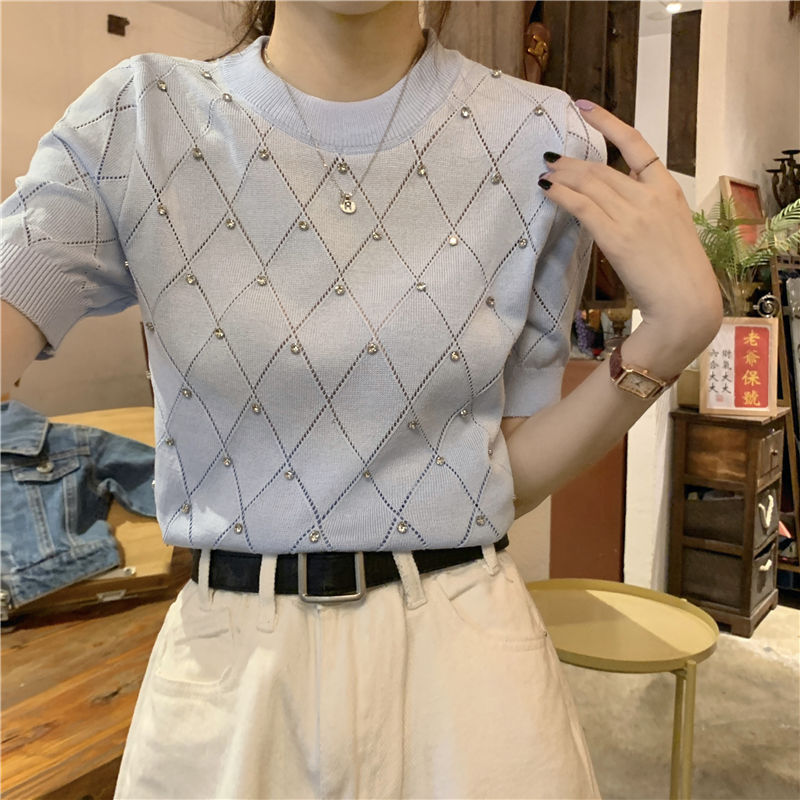 Tricou Sophia albastru cu accesorizat cu pietre
