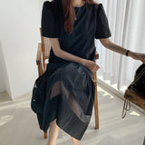 Rochie Irys neagra cu banda din tulle la baza