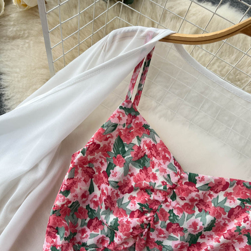 Set Delanie compus din rochie roz si camasa cu nod