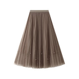 Fusta Perllis maro din tulle accesorizata cu perle