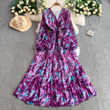 Rochie midi plisata Hoja, imprimeu frunze