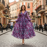 Rochie midi plisata Hoja, imprimeu frunze