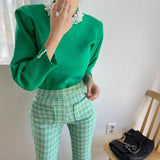 Pulover Ayana verde accesorizata cu perle