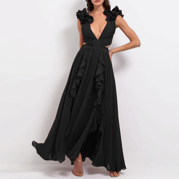 Set Minda negru compus din costum de baie si fusta lunga vaporoasa