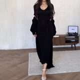 Set Ynna compus din jerseu si rochie tricot reiat