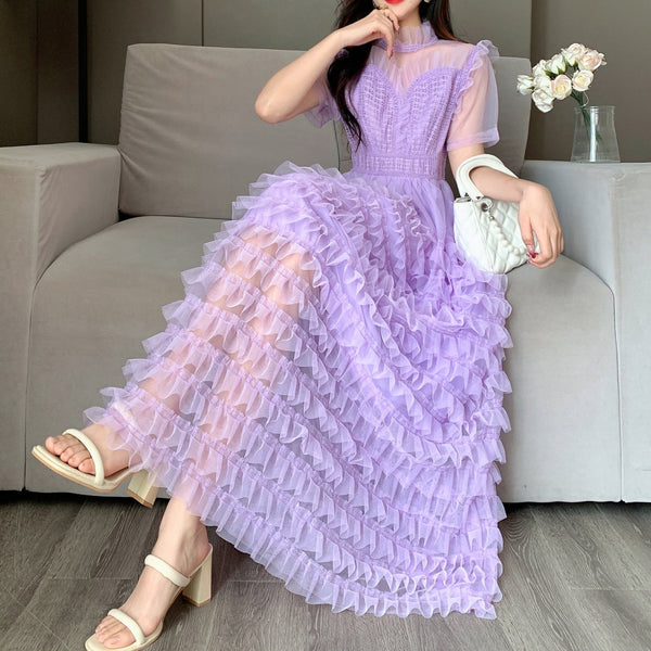 Rochie Arianne mov din tulle cu volanase