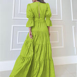 Rochie Sephora verde cu decolteu in V si talie accentuata