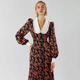 Rochie Garcela neagra cu guler lat si imprimeu floral
