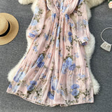 Rochie Miliona roz cu imprimeu floral si volanase
