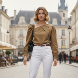 Bluza Wilma cu decolteu tip barcuta si maneci bufante