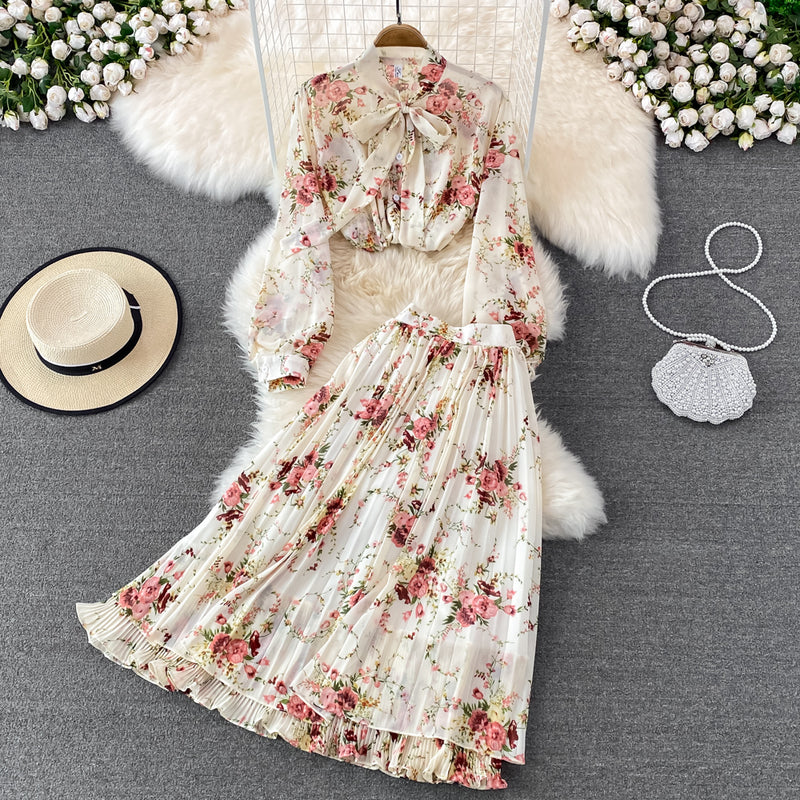 Set Idila compus din camasa si fusta cu imprimeu floral