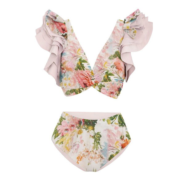 Set Hemes format din costum de baie si fusta cu imprimeu floral