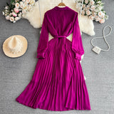Rochie Hanelore mov cu pliuri si curea accesorizata