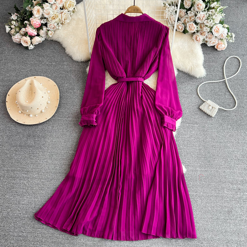 Rochie Hanelore mov cu pliuri si curea accesorizata