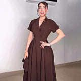 Rochie Ciello cu revere si cordon in talie