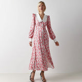 Rochie Garcela roz cu guler lat si imprimeu floral