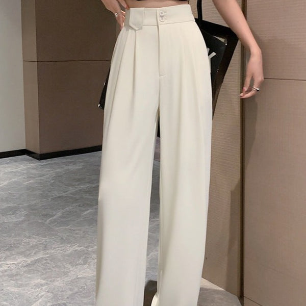 Pantaloni Nola crem largi cu talie inalta