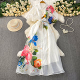 Rochie maxi Peonia din organza cu imprimeu floral