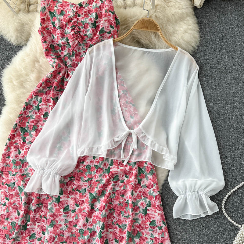 Set Delanie compus din rochie roz si camasa cu nod