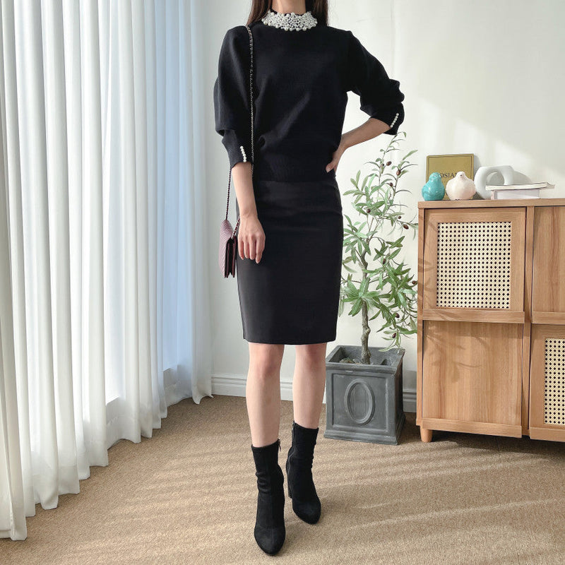Bluza Ayana neagra accesorizata cu perle