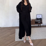 Set Ynna compus din jerseu si rochie tricot reiat