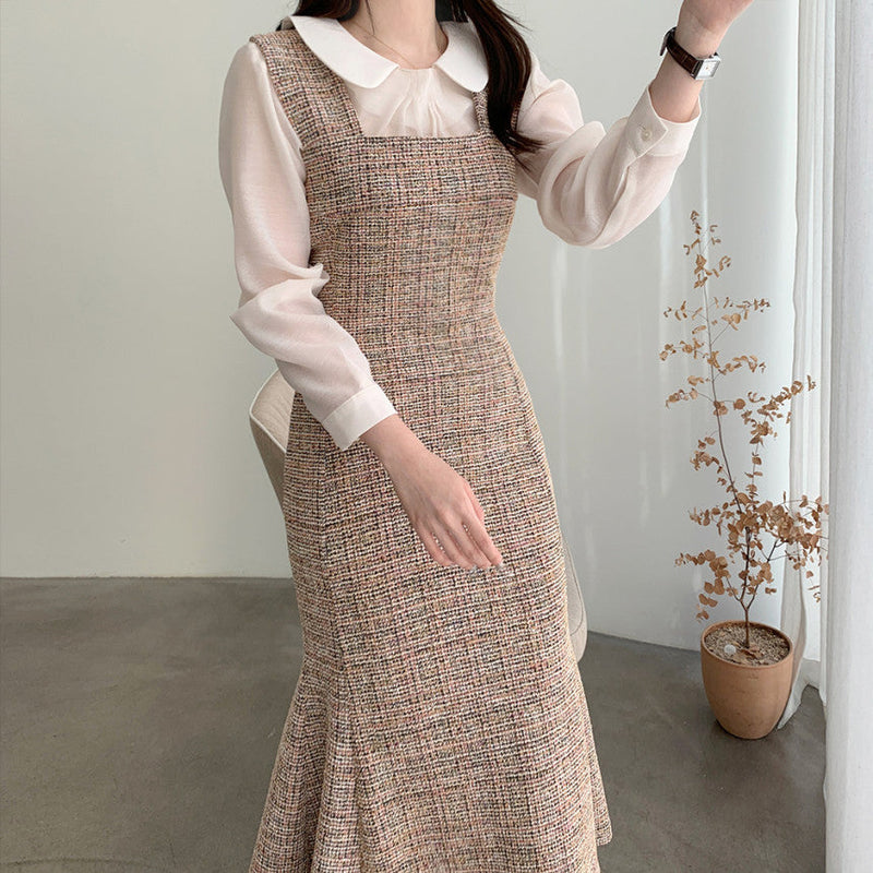 Rochie Sanda maro din tweed