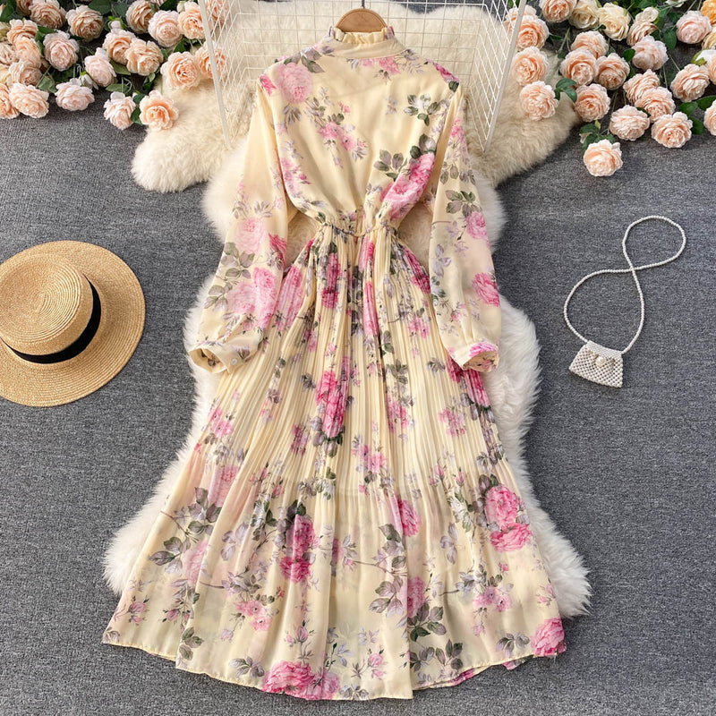 Rochie Miliona galbena cu imprimeu floral si volanase
