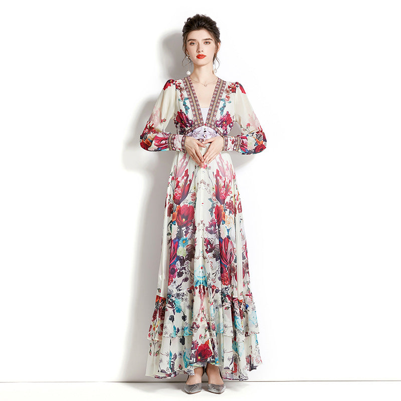 Rochie Oshea crem cu nasturi si imprimeu floral