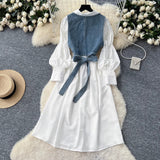 Set Eloise compus din camasa lunga tip rochie si vesta din denim