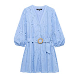 Rochie brodata Blissa, curea in talie