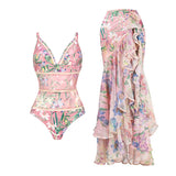 Set Ardes compus din costum de baie si fusta cu imprimeu floral