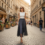 Fusta midi Aramis din tulle cu fundite