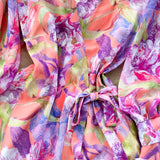 Rochie Gina portocalie cu decolteu in V si imprimeu floral