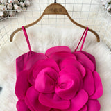 Top Hadley roz fucsia cu bretele si floare tridimensionala