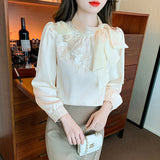 Bluza Ezri cu guler accesorizat cu nod si perle