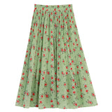 Fusta Katana verde cu imprimeu floral si elastic in talie